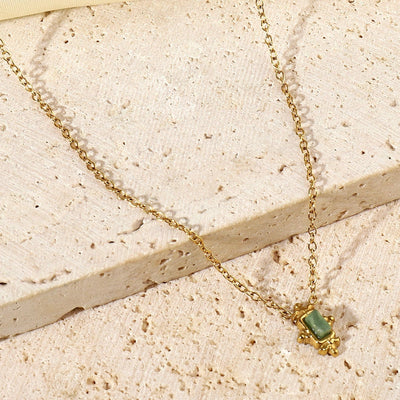 Jewelry Retro French Style Simple Style Geometric Titanium Steel Natural Stone 14K Gold Plated Plating Pendant Necklace