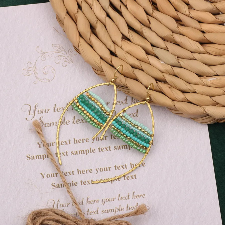 bohemian sector synthetic gemstones shell copper tassel mesh women's ear hook