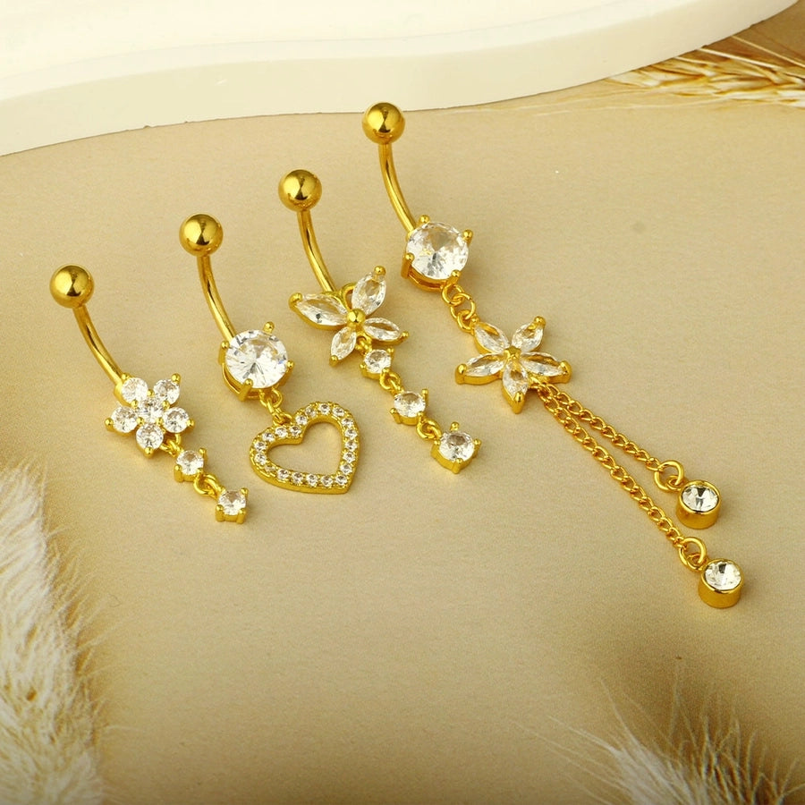 1 Piece 1 Set Belly Rings Simple Style Heart Shape Butterfly 316L Stainless Steel  Inlay Zircon Belly Rings