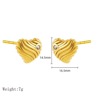1 Pair IG Style Basic French Style Red Heart Inlay 304 Stainless Steel Zircon 18K Gold Plated Ear Studs
