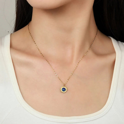 Jewelry Retro French Style Geometric Titanium Steel Natural Stone 14K Gold Plated Plating Pendant Necklace