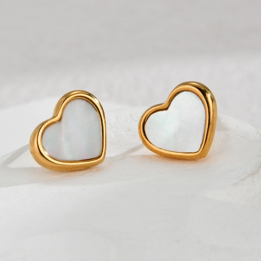 1 Pair IG Style Sweet Heart Shape Inlay 304 Stainless Steel Shell Zircon 18K Gold Plated Ear Studs