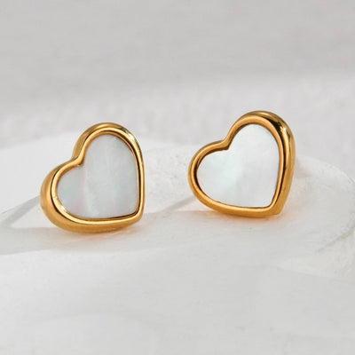 1 Pair IG Style Sweet Heart Shape Inlay 304 Stainless Steel Shell Zircon 18K Gold Plated Ear Studs