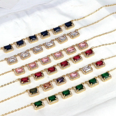 Copper Plating Inlay Square Zircon Pendant Necklace