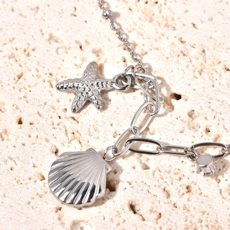 Jewelry Tropical Starfish Shell 304 Stainless Steel Titanium Steel 18K Gold Plated Pendant Necklace