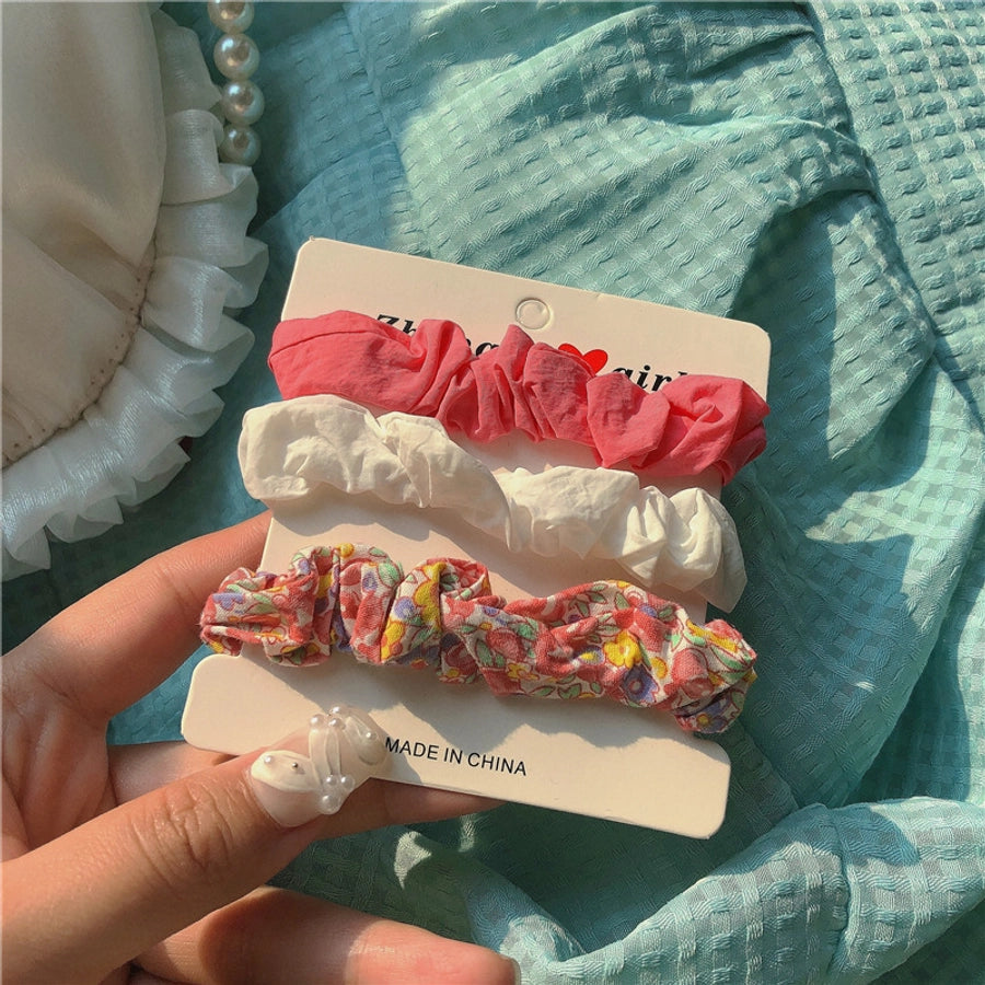 fashion flower cloth pleated hair tie 3 pieces