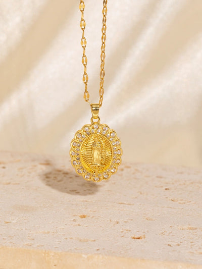 Copper Plating Geometric Virgin Mary Pendant Necklace