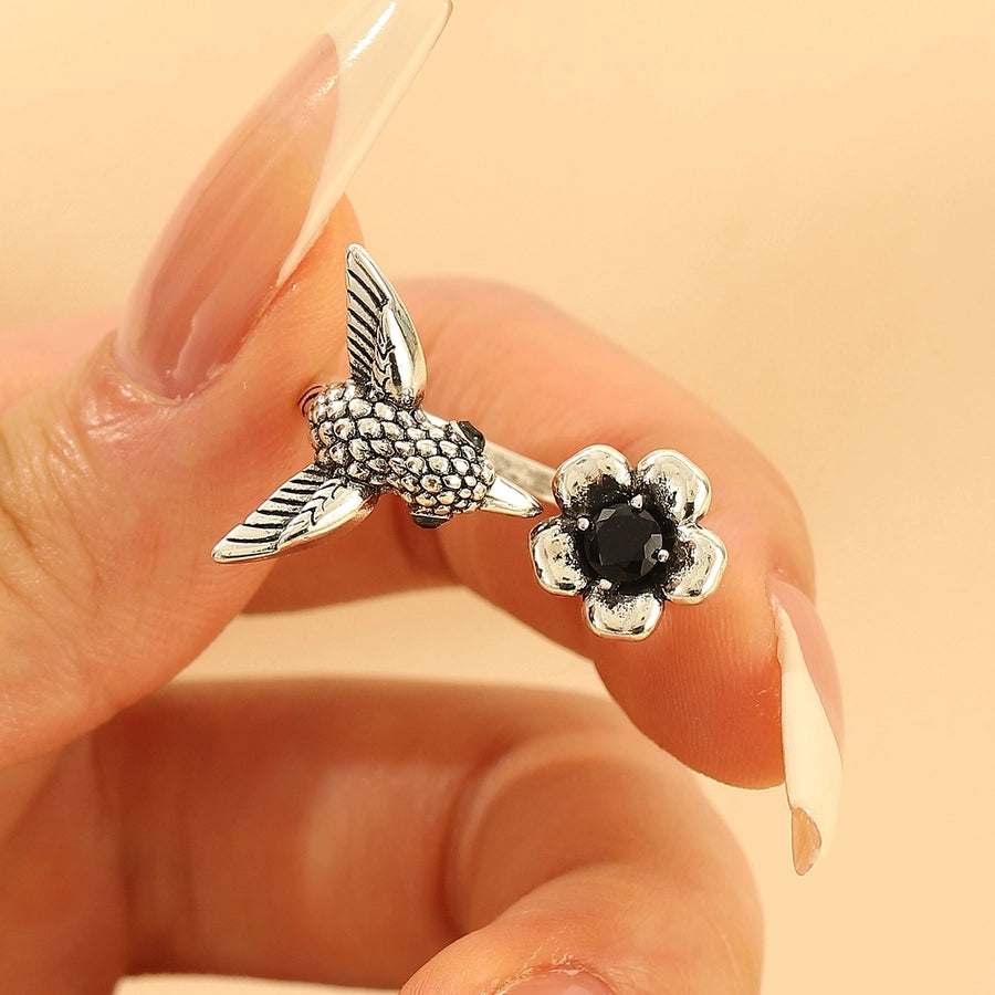 Jewelry Casual Retro Simple Style Floral Hummingbird Copper Open Rings