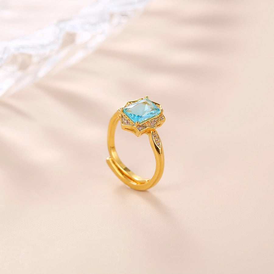 Copper Gold Plated Plating Geometric Zircon Adjustable Ring
