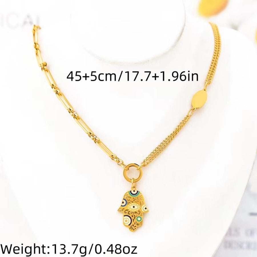 Titanium Steel Palm Eye Drop Oil 18K Gold Plated Bohemian Style Personality Fashion Vintage Necklace Bracelet Earring Set