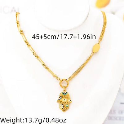 Titanium Steel Palm Eye Drop Oil 18K Gold Plated Bohemian Style Personality Fashion Vintage Necklace Bracelet Earring Set