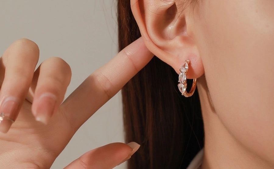 1 Pair Classic Style Round Inlay Copper Zircon 18K Gold Plated Hoop Earrings