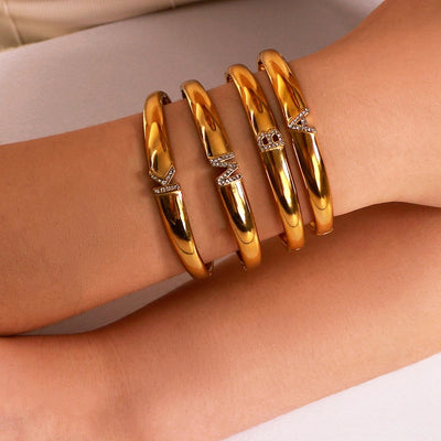 Vintage Style Simple Style Classic Style Letter 304 Stainless Steel 18K Gold Plated Zircon Bangle In Bulk