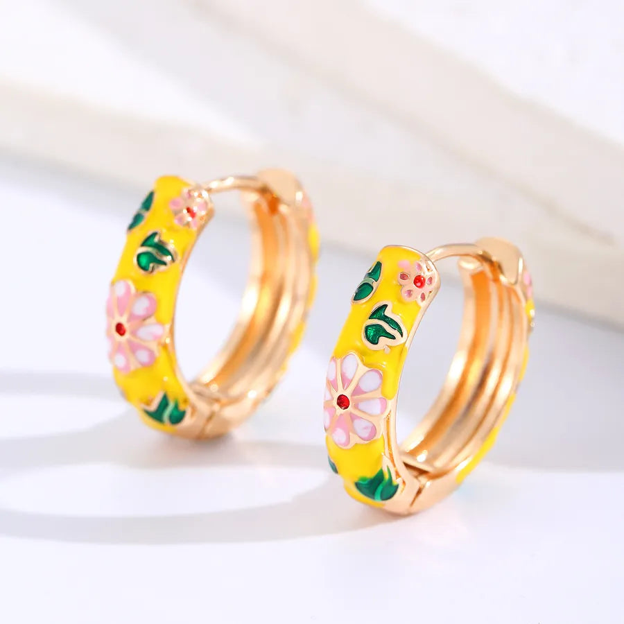 1 Pair Casual Elegant Lady Flower Enamel Copper Earrings