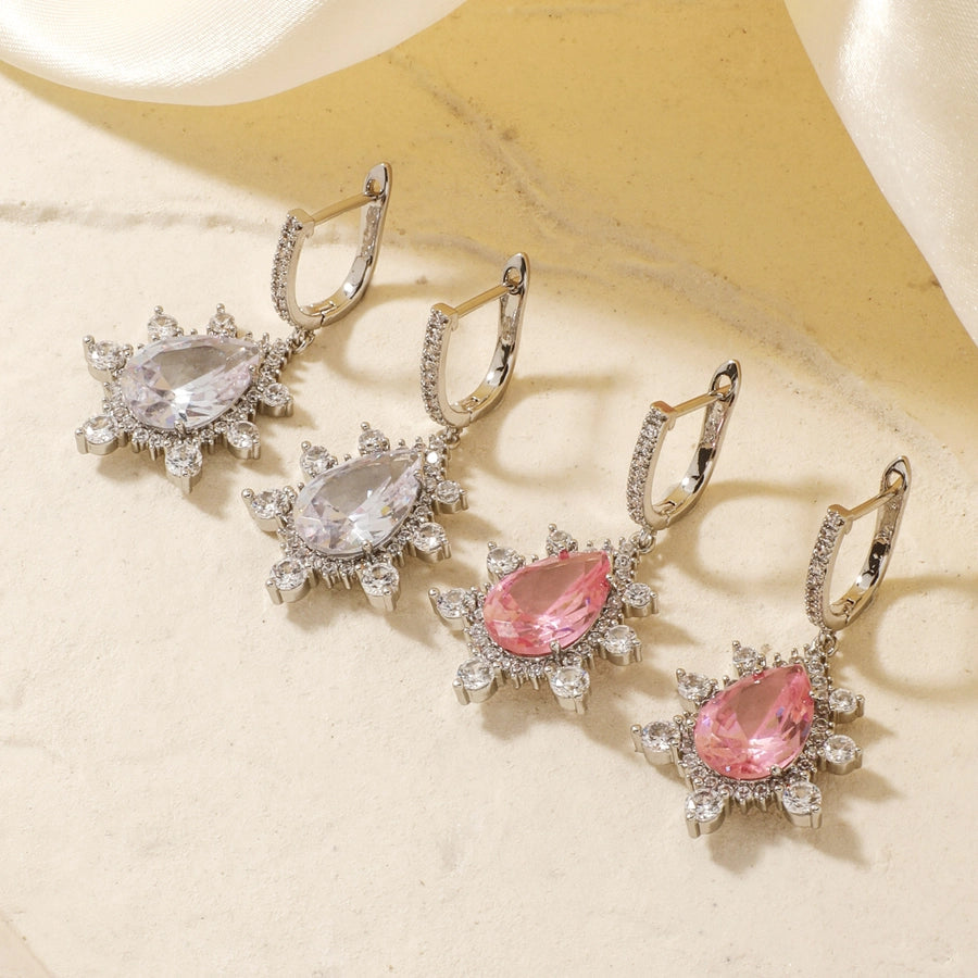 1 Pair Elegant Shiny Korean Style Geometric Water Droplets Flower Inlay Copper Glass Zircon K Gold Plated Rhodium Plated Ear clip