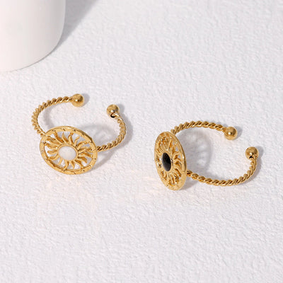 Jewelry Retro French Style Classic Style Sun 304 Stainless Steel 18K Gold Plated Enamel Stainless Steel Rings