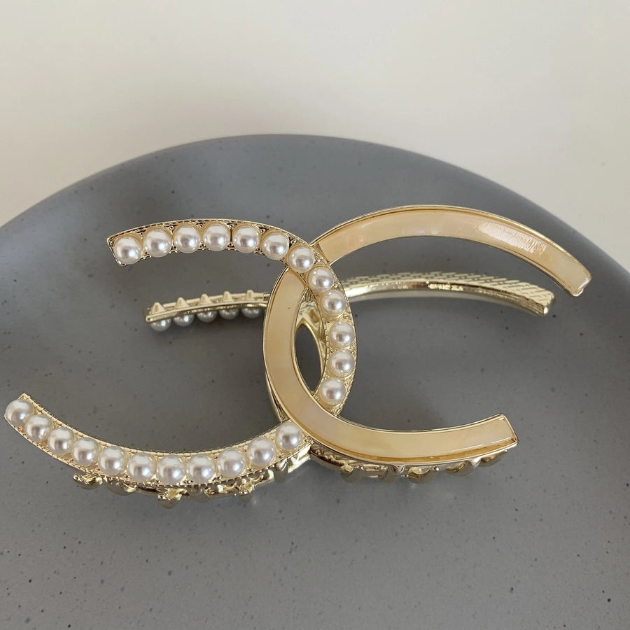 elegant geometric metal inlay artificial pearls hair claws