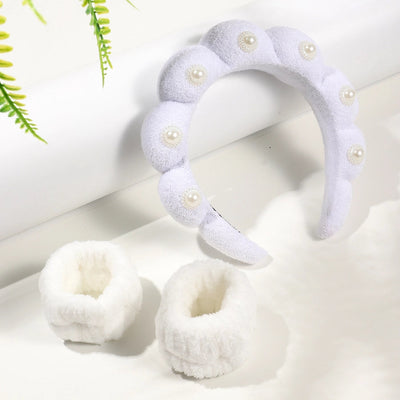 Women's Casual Solid Color Flannel Inlay Artificial Pearls Hair Band