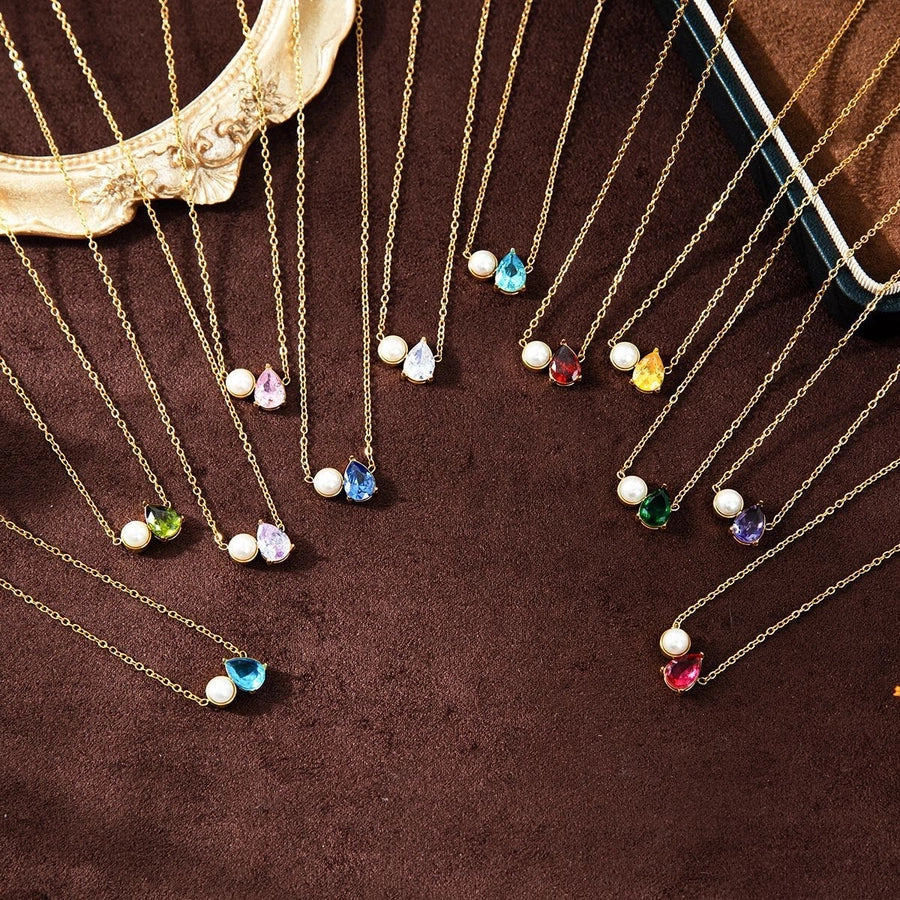 Jewelry Retro Shiny Water Droplets Titanium Steel Pearl Zircon 18K Gold Plated Inlay Necklace