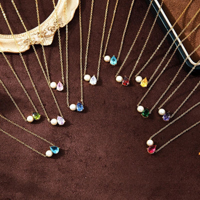 Jewelry Retro Shiny Water Droplets Titanium Steel Pearl Zircon 18K Gold Plated Inlay Necklace