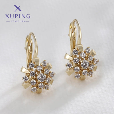 1 Pair Lady Sweet Flower Plating Copper Artificial Gemstones 18K Gold Plated Earrings