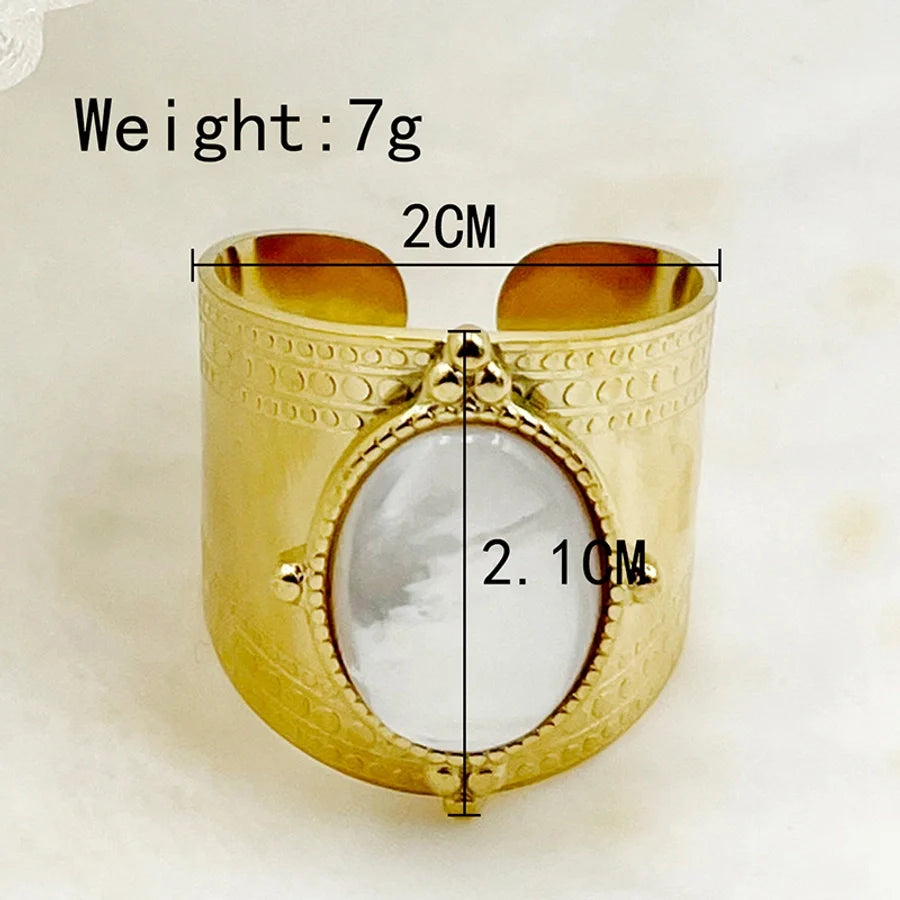 Jewelry Elegant Vacation Simple Style Sun Square Oval 304 Stainless Steel Shell 14K Gold Plated Inlay Open Rings