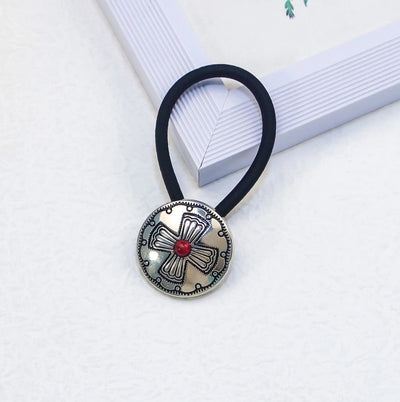 Women's Classical Ethnic Style Classic Style Cross Round Cattle Alloy Polyester Inlay Turquoise Hair Tie