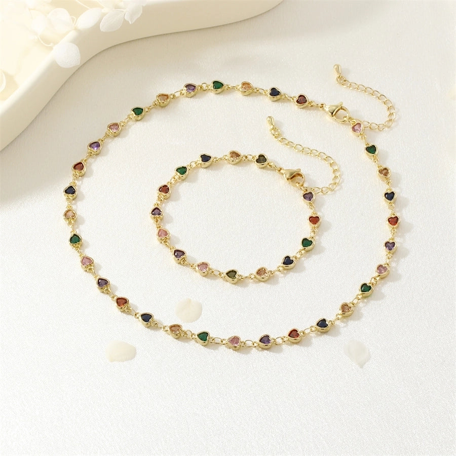 Jewelry IG Style Heart Shape Copper Zircon Inlay Bracelets Necklace