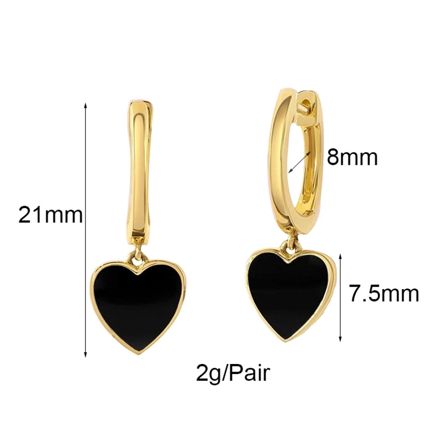 1 Pair Casual Simple Style Heart Shape Enamel Copper Zircon 24K Gold Plated Huggie Earrings Drop Earrings Ear Studs