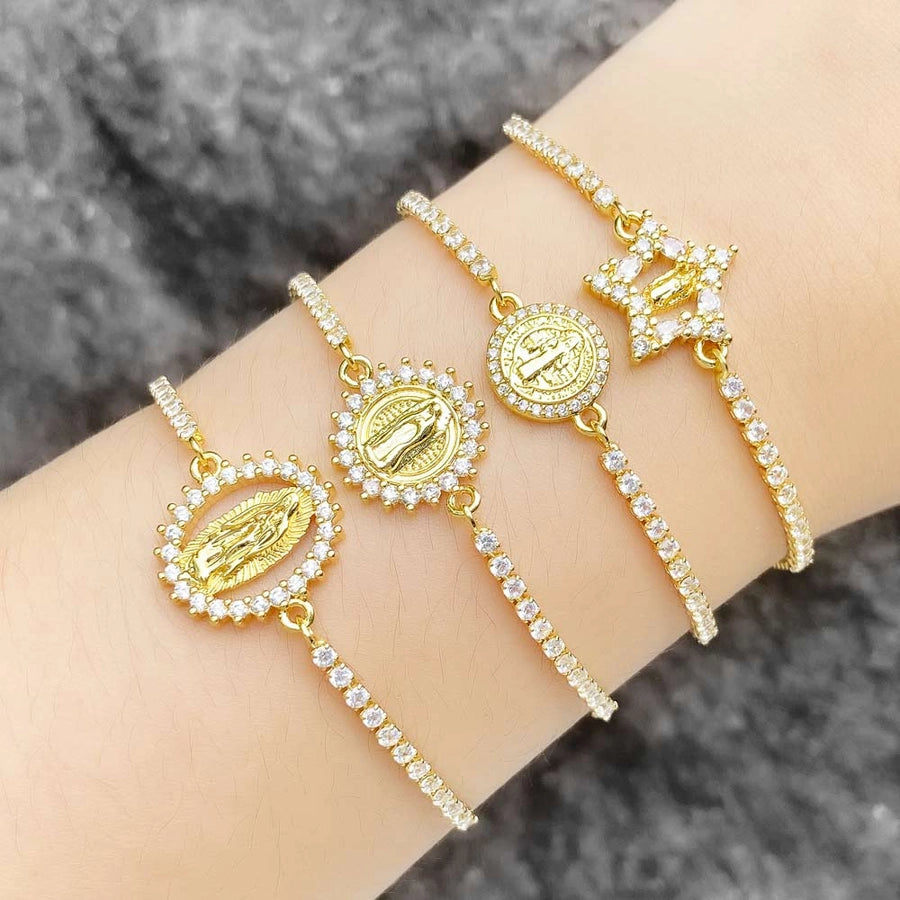 Copper Plating Inlay Pentagram Virgin Mary Zircon Bracelets