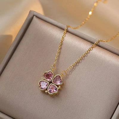 Wholesale Jewelry Vacation Classic Style Heart Shape Titanium Steel Zircon Inlay Pendant Necklace cable chain