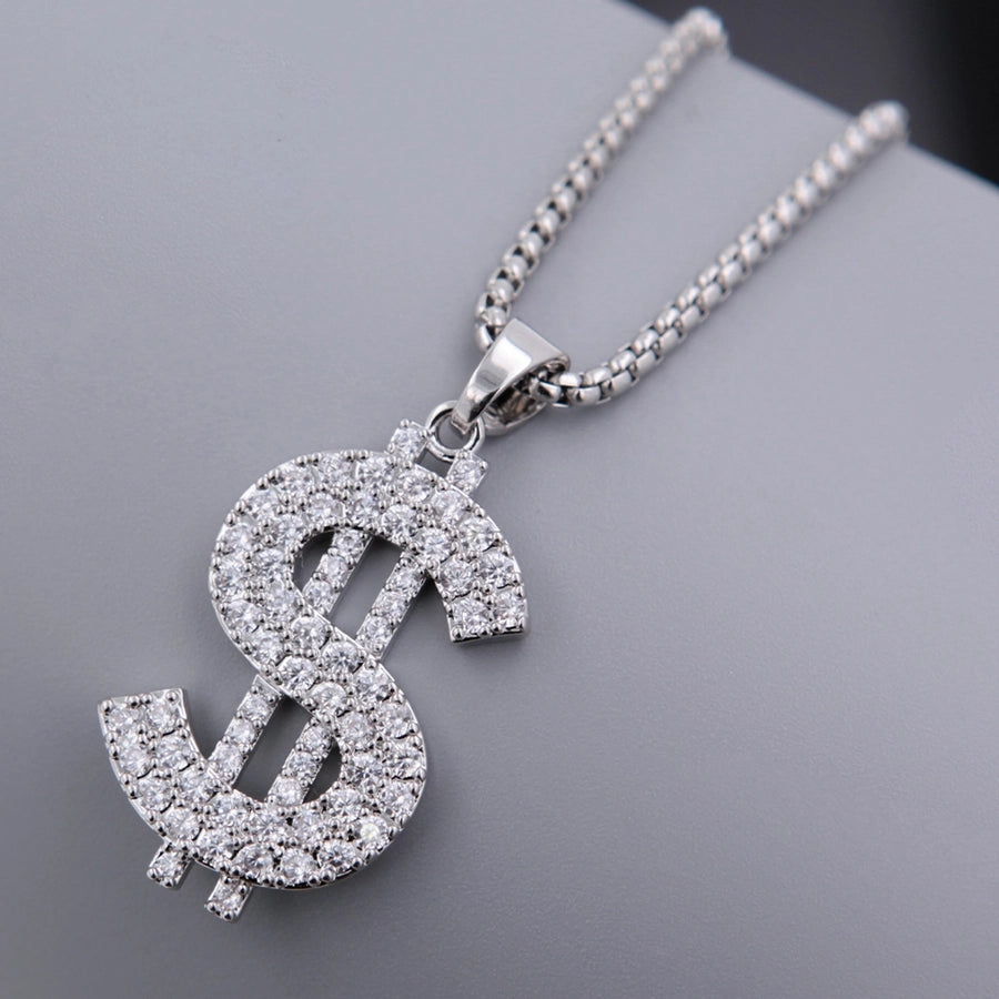 Punk Classic Style Crown Dollar Copper Inlaid Zircon Zircon 18K Gold Plated Unisex Pendant Necklace