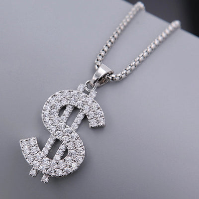 Punk Classic Style Crown Dollar Copper Inlaid Zircon Zircon 18K Gold Plated Unisex Pendant Necklace