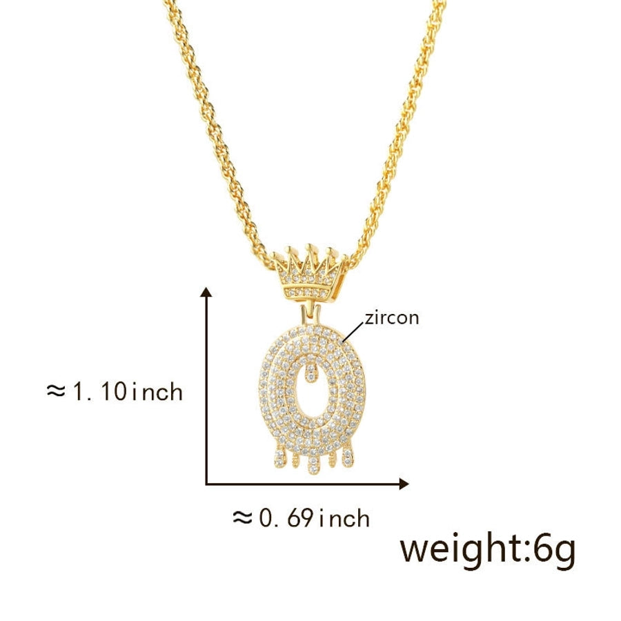 Copper Hemp flowers chain 18K Gold Plated Letter Zirconia Pendant Necklace