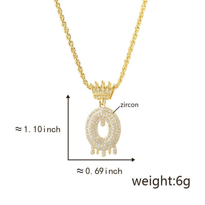 Copper Hemp flowers chain 18K Gold Plated Letter Zirconia Pendant Necklace