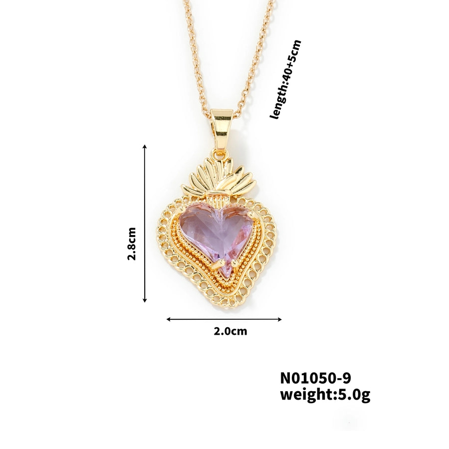 304 Stainless Steel Copper K Gold Plated Rhodium Plated Three-dimensional Inlay Heart Shape Strawberry Glass Pendant Necklace
