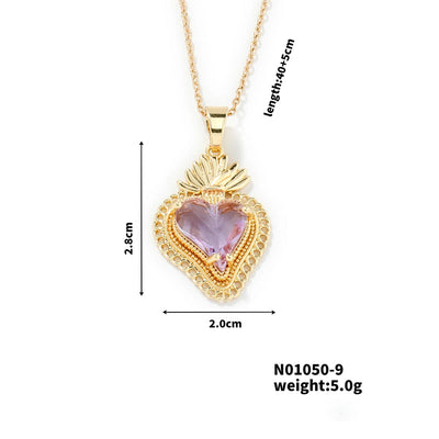 304 Stainless Steel Copper K Gold Plated Rhodium Plated Three-dimensional Inlay Heart Shape Strawberry Glass Pendant Necklace