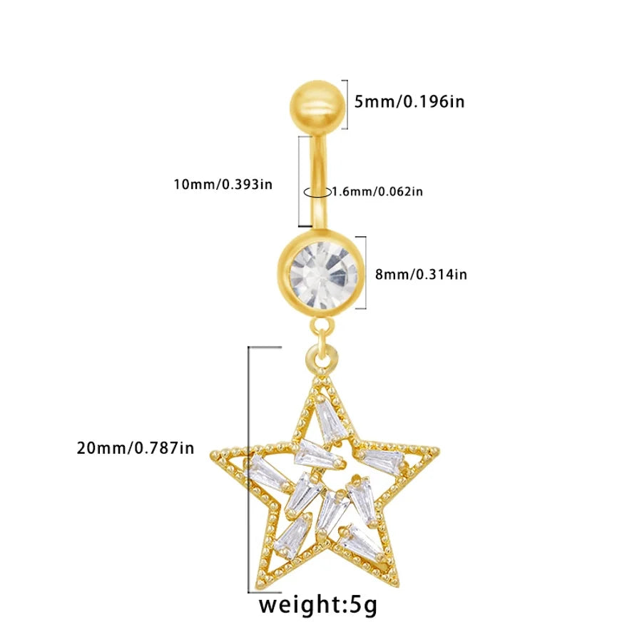 1 Piece Belly Rings Sexy Classic Style Snowflake 316 Stainless Steel  Alloy Plating Rhinestones Glass 18K Gold Plated White Gold Plated