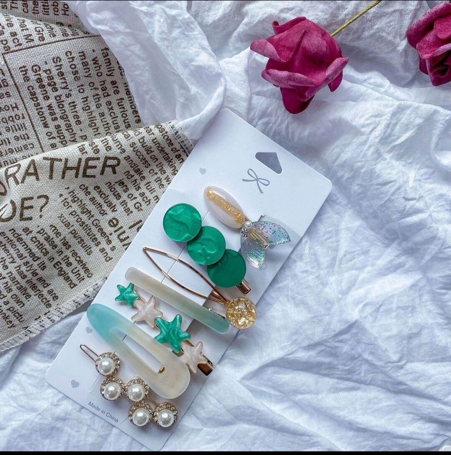 sweet plaid flower alloy pearl rhinestones hair clip 1 set