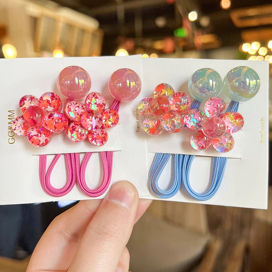 Korean style hair accessories new style onion pink five-petal flower jelly beads winding rubber band girls' hair rope hair band Braid hair rope headdress