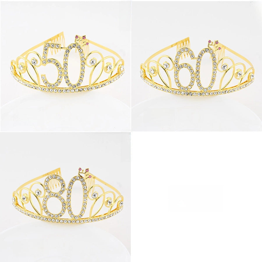 New Birthday Crown  60 Digital Birthday Headband Bridal Banquet Rhinestone Hair Accessories Alloy Headband Women