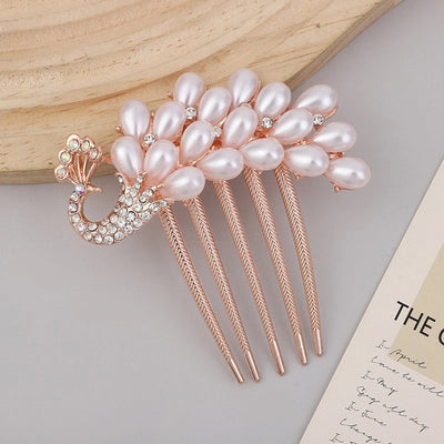 ig style simple style peacock flower alloy plating inlay rhinestones pearl hair combs