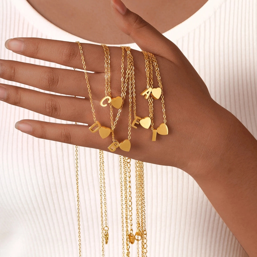 Jewelry Simple Style Commute Letter Heart Shape 201 Stainless Steel Plating Pendant Necklace