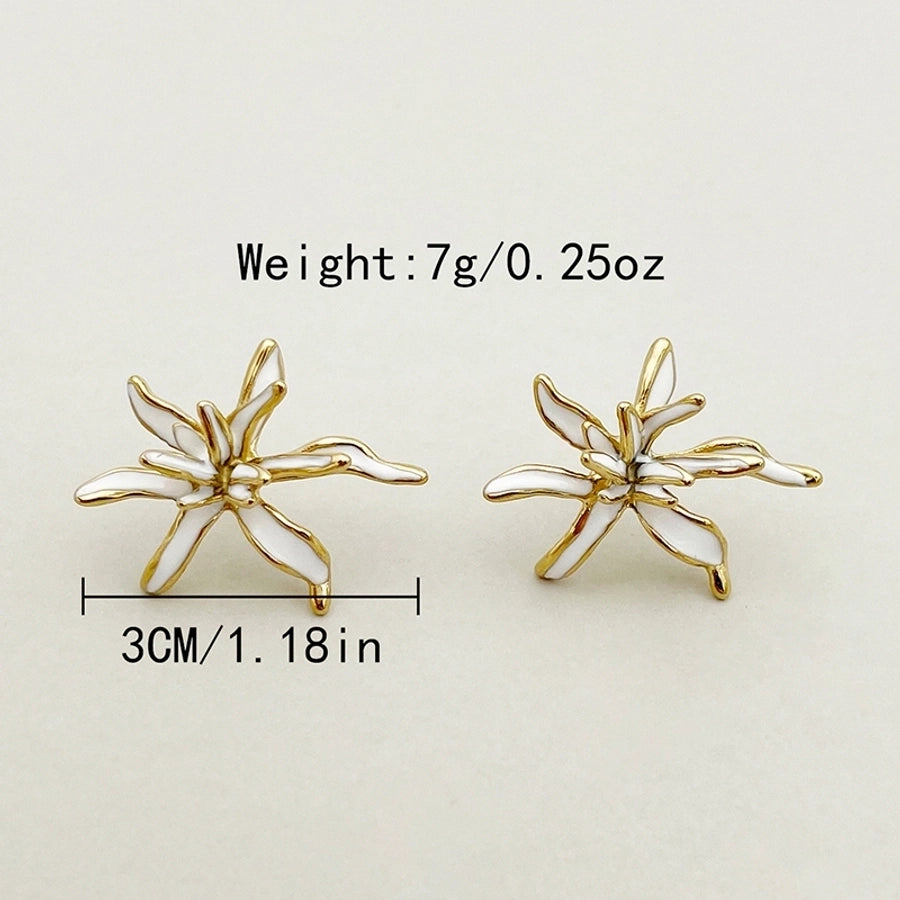 1 Pair Elegant Cute Artistic C Shape Pentagram Flower Enamel Inlay 304 Stainless Steel Zircon 14K Gold Plated Ear Studs