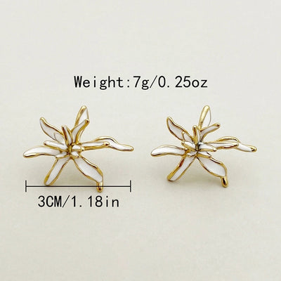 1 Pair Elegant Cute Artistic C Shape Pentagram Flower Enamel Inlay 304 Stainless Steel Zircon 14K Gold Plated Ear Studs