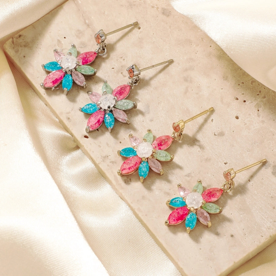 1 Pair Glam Pastoral Shiny Floral Inlay Copper Zircon K Gold Plated Rhodium Plated Ear Studs