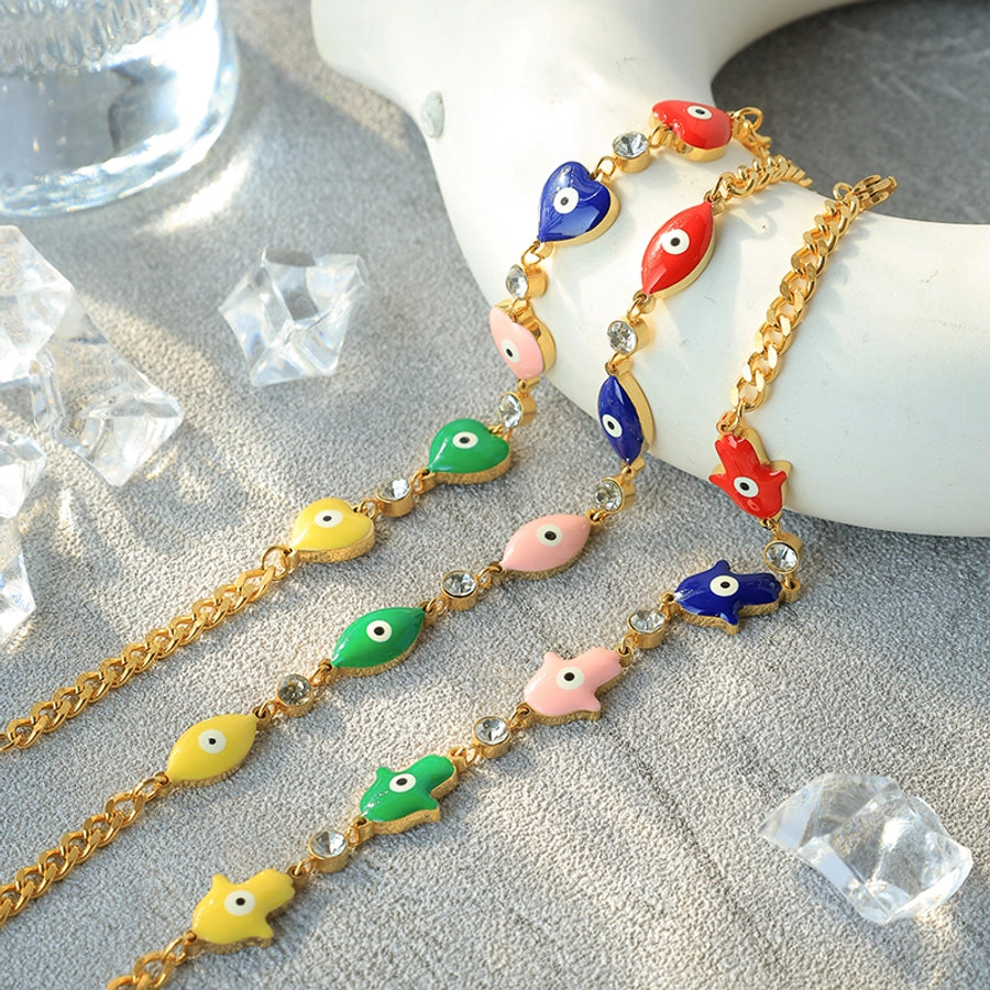 Funny Modern Style Simple Style Palm Heart Shape Eye 304 Stainless Steel 14K Gold Plated Bracelets In Bulk