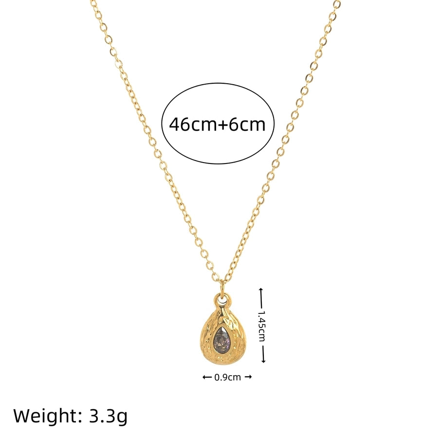 Jewelry Casual Simple Style Water Droplets 201 Stainless Steel 304 Stainless Steel Zircon 18K Gold Plated Pendant Necklace