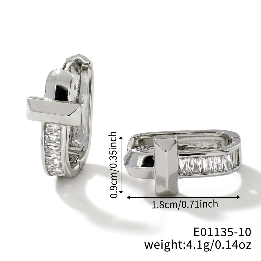 1 Pair Elegant Simple Style Shiny Geometric Inlay Copper Glass K Gold Plated Rhodium Plated Ear clip