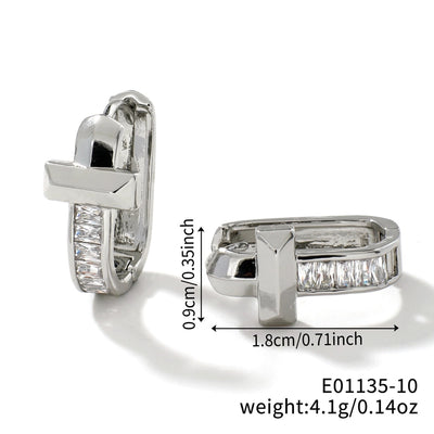 1 Pair Elegant Simple Style Shiny Geometric Inlay Copper Glass K Gold Plated Rhodium Plated Ear clip